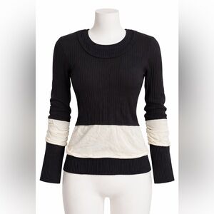 Phillip Lim Black Navy and Cream Ribbed Sweater